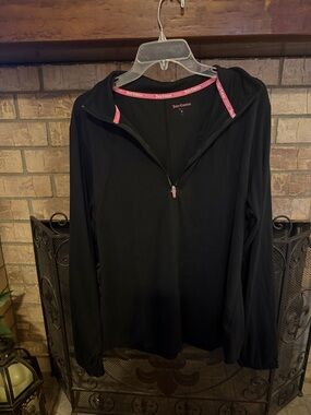 Juicy Couture Black Half-Zip Hoodie Tee with Pink Trim